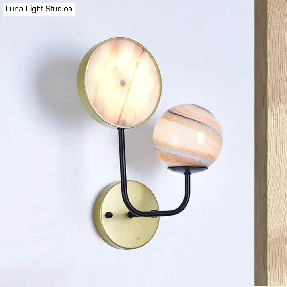 Minimalist Glass Sconce Light With Gold Accents - 2 Lights Wall Mount Bedside Lamp