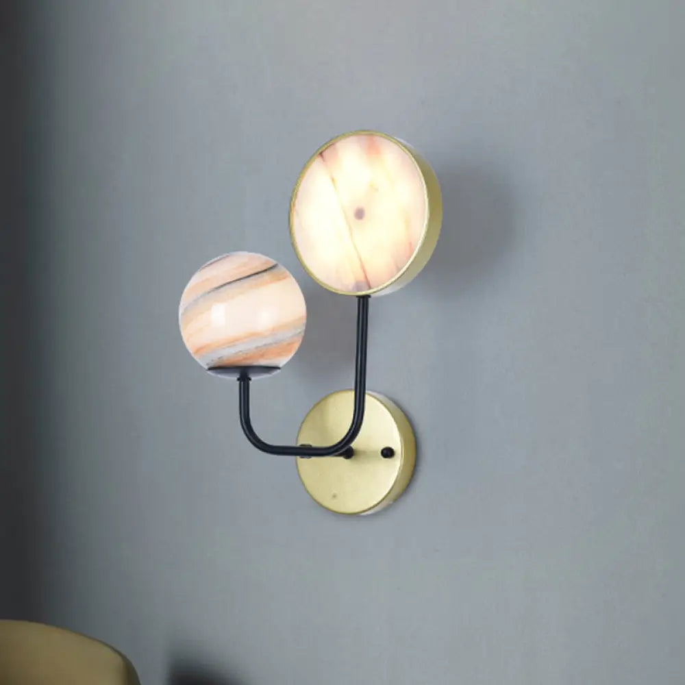 Minimalist Glass Sconce Light With Gold Accents - 2 Lights Wall Mount Bedside Lamp