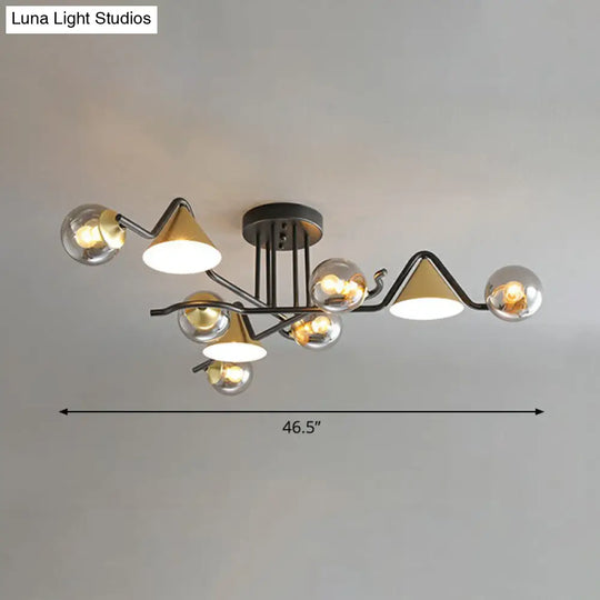 Minimalist Glass Semi Flush Ceiling Light - Cone And Ball Shaped Black-Brass Finish 9 / Smoke Gray