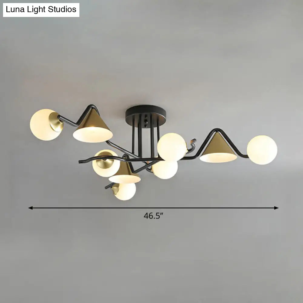 Minimalist Glass Semi Flush Ceiling Light - Cone And Ball Shaped Black-Brass Finish 9 / Cream