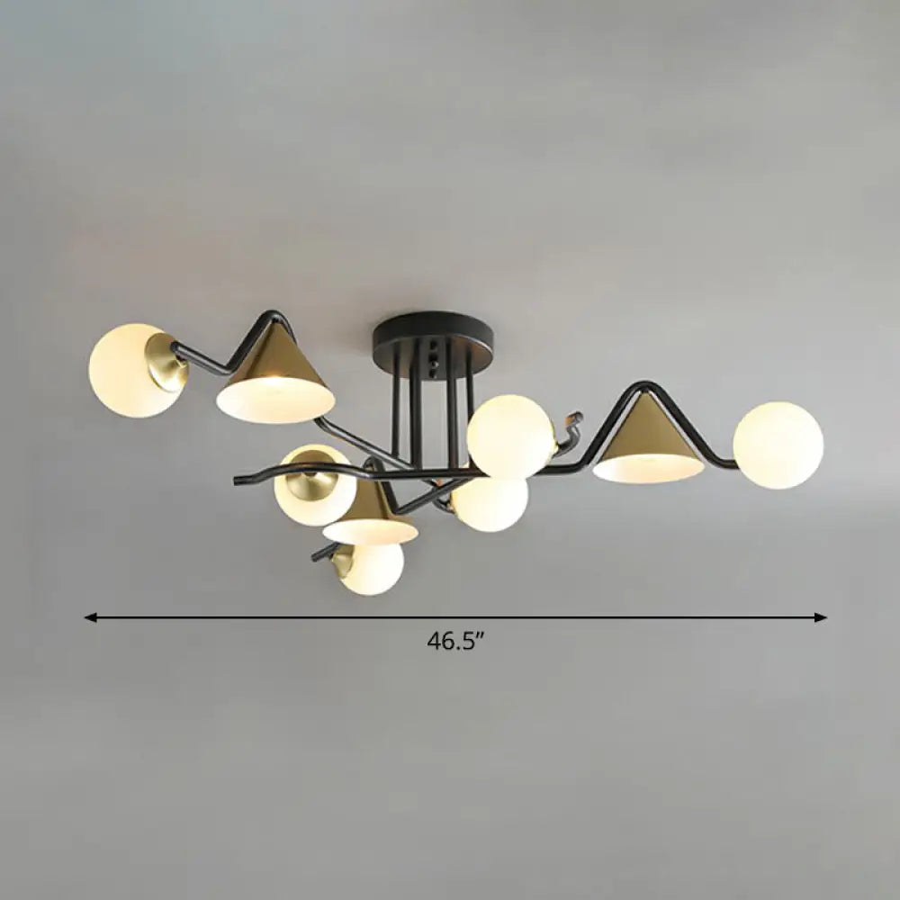 Minimalist Glass Semi Flush Ceiling Light - Cone And Ball Shaped Black - Brass Finish 9 / Cream