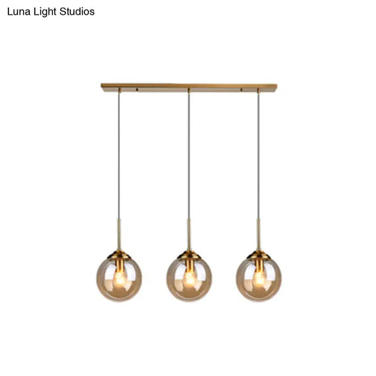 Modern Minimalist Glass Sphere Pendant Light Fixture For Indoor Ceiling Amber / Linear