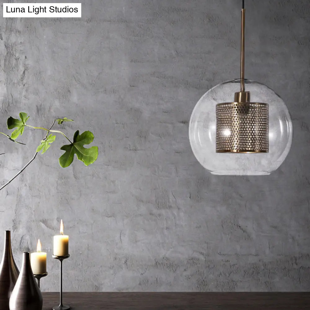 Minimalist Glass Spherical Pendant Light Fixture In Bronze