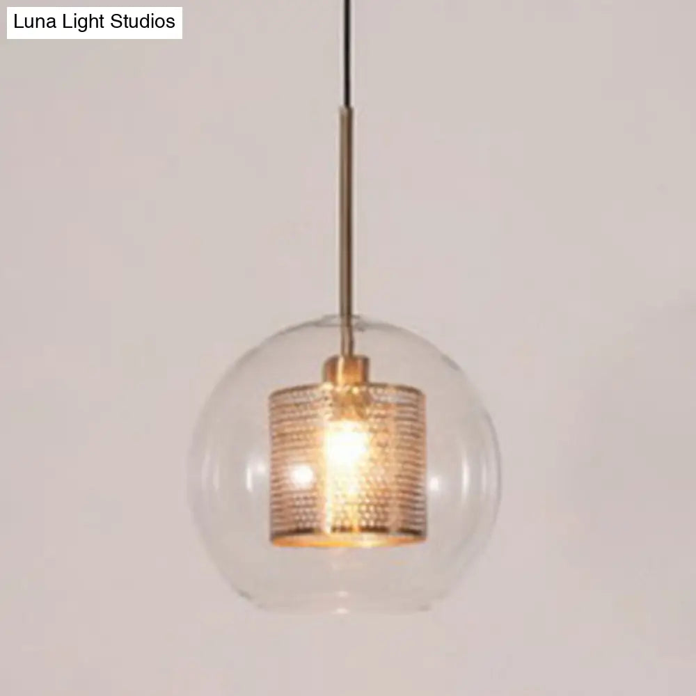 Minimalist Glass Spherical Pendant Light Fixture In Bronze