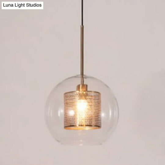 Minimalist Glass Spherical Pendant Light Fixture In Bronze