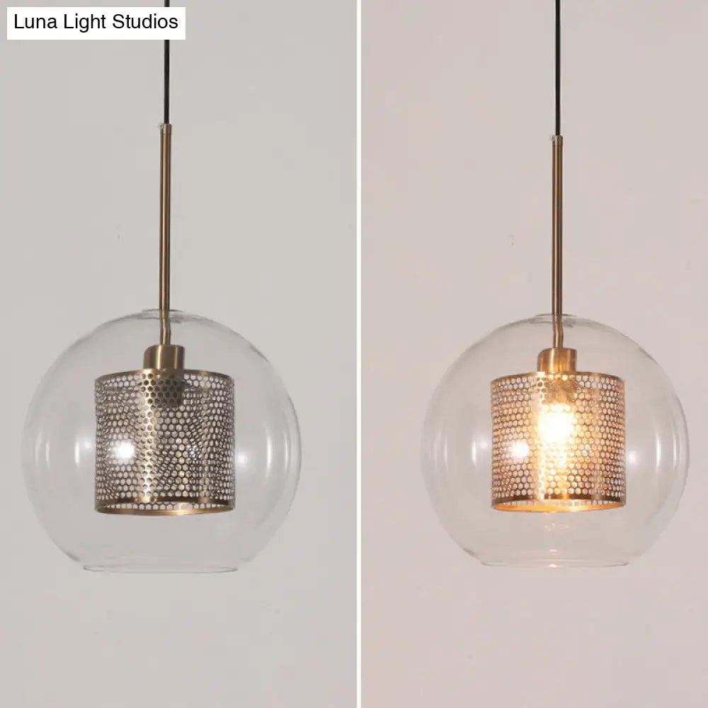 Minimalist Glass Spherical Pendant Light Fixture In Bronze