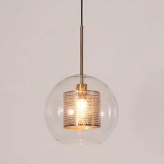 Minimalist Glass Spherical Pendant Light Fixture In Bronze / 9.5