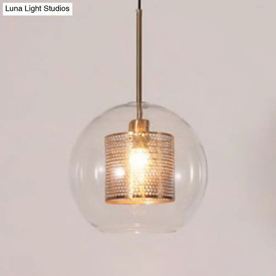 Minimalist Glass Spherical Pendant Light Fixture In Bronze