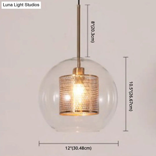 Minimalist Glass Spherical Pendant Light Fixture In Bronze