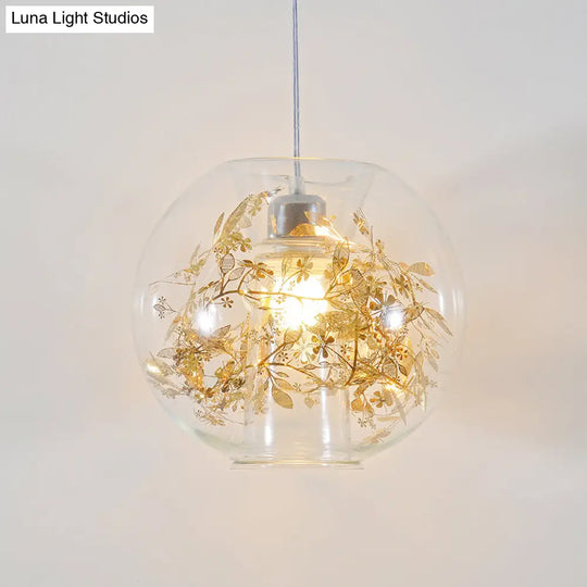 Minimalist Glass Suspension Light With Scattered Flower Deco - Global Ceiling Pendant