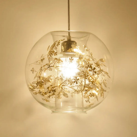 Minimalist Glass Suspension Light With Scattered Flower Deco - Global Ceiling Pendant Gold