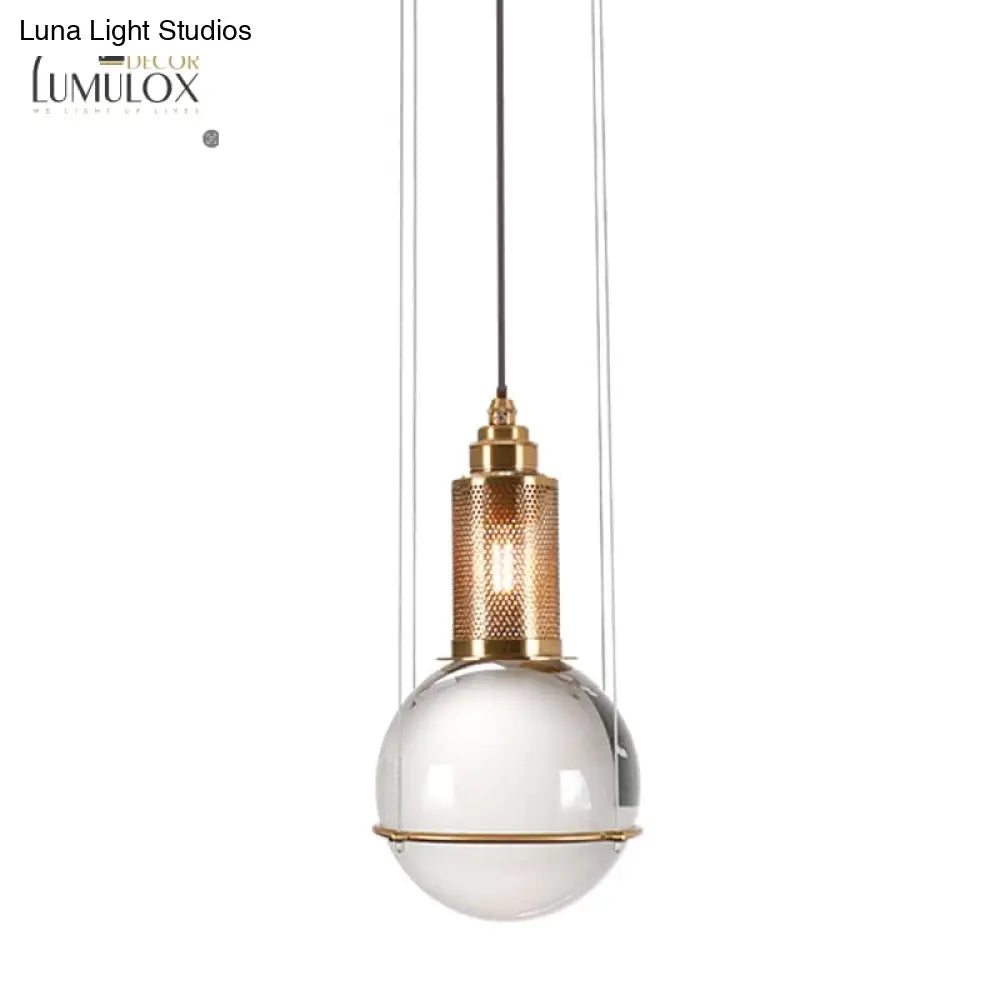 Minimalist Globe Crystal Shade Living Room Hanging Lamp Bronze Pendant Lighting