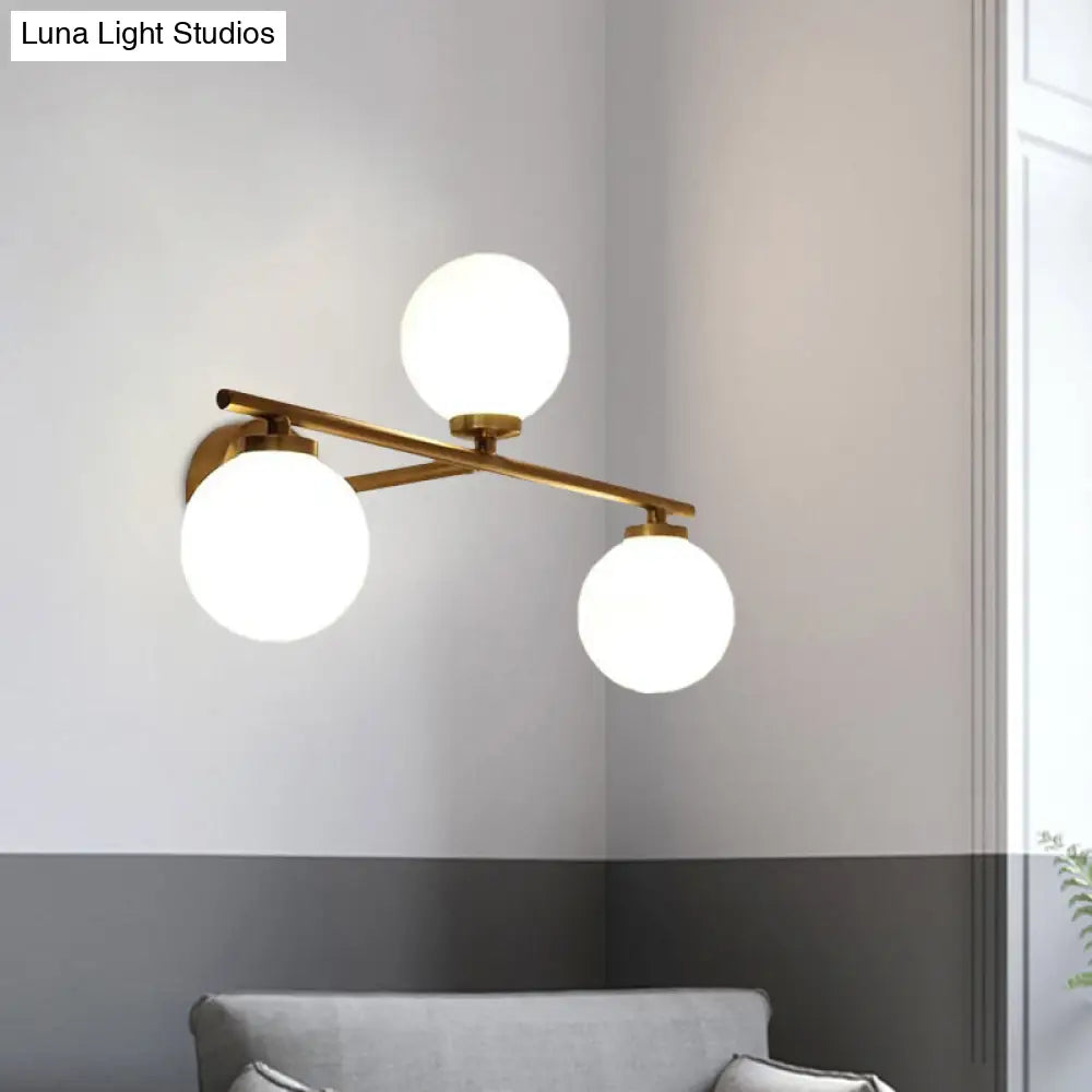 Minimalist Globe Opal Glass Sconce Light Fixture - Up And Down Wall Lamp Gold 3 Bulbs