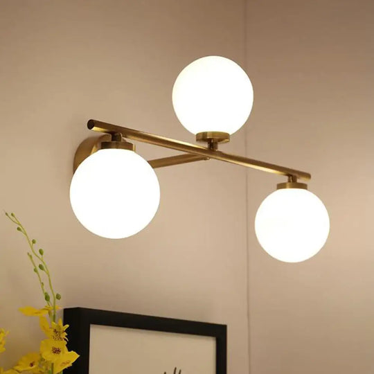 Minimalist Globe Opal Glass Sconce Light Fixture - Up And Down Wall Lamp Gold 3 Bulbs