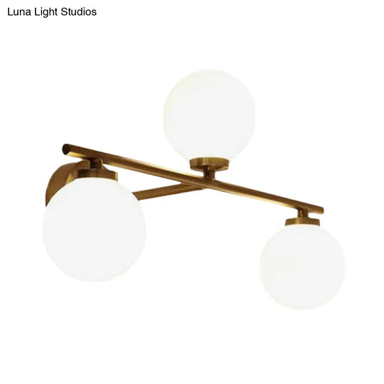 Minimalist Globe Opal Glass Sconce Light Fixture - Up And Down Wall Lamp Gold 3 Bulbs