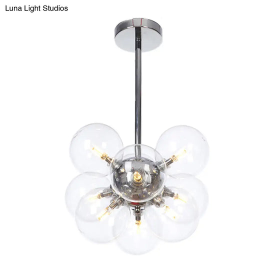 Minimalist Globe Semi Flush Ceiling Lamp - Gray/White/Red Glass 9 Lights Black/Brass/Chrome Chrome /