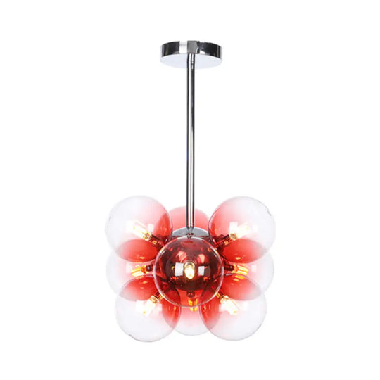 Minimalist Globe Semi Flush Ceiling Lamp - Gray/White/Red Glass 9 Lights Black/Brass/Chrome Chrome