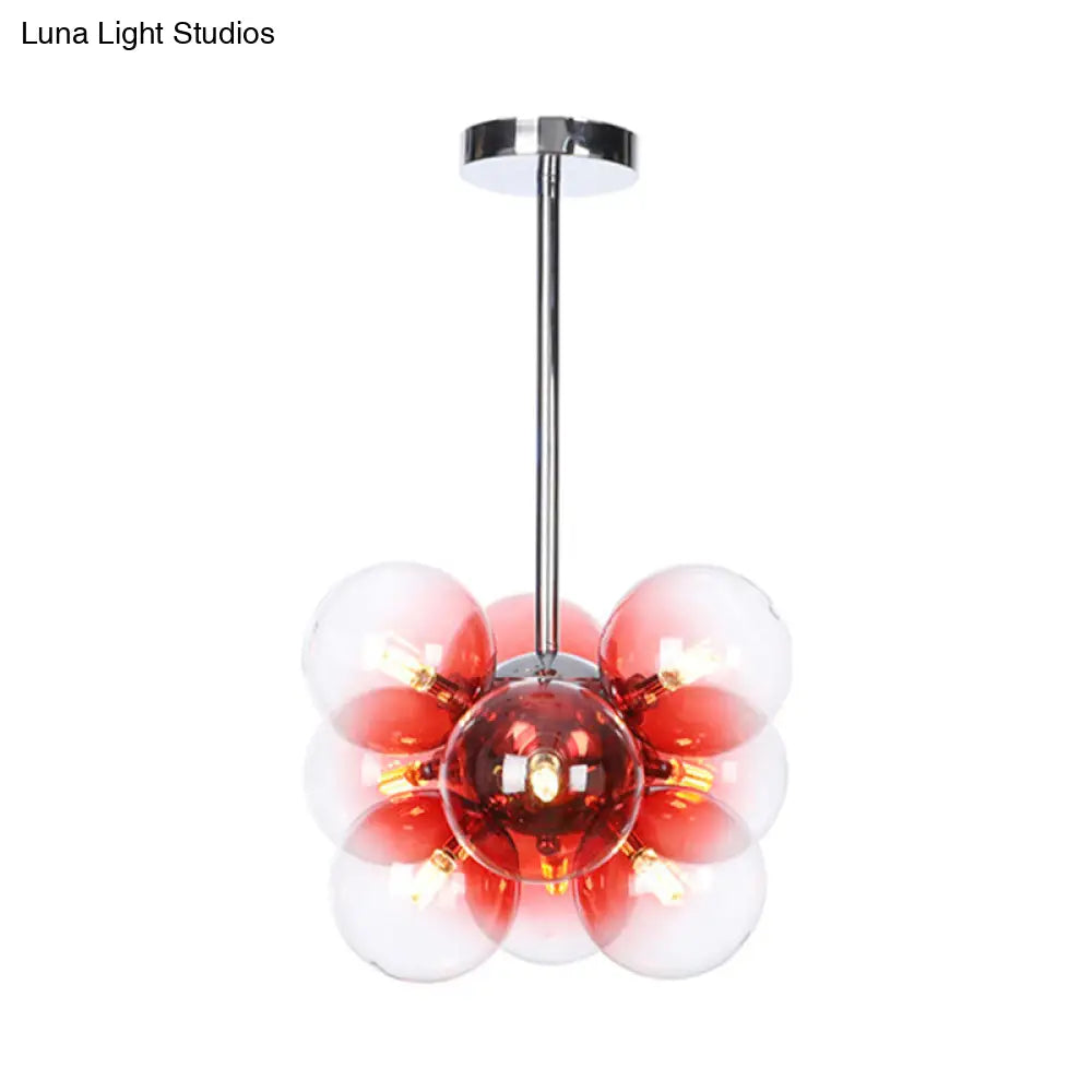 Minimalist Globe Semi Flush Ceiling Lamp - Gray/White/Red Glass 9 Lights Black/Brass/Chrome Chrome /