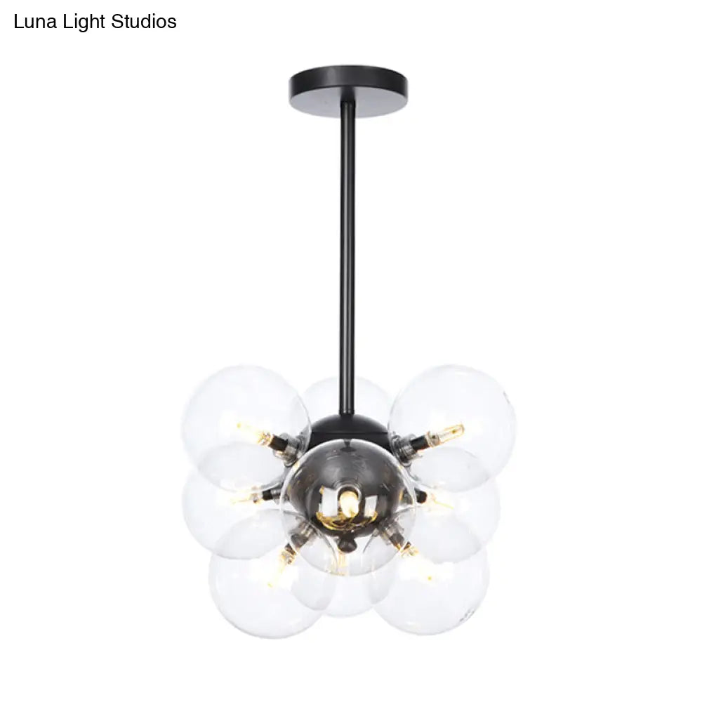 Minimalist Globe Semi Flush Ceiling Lamp - Gray/White/Red Glass 9 Lights Black/Brass/Chrome Black /