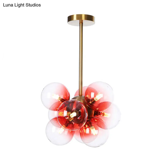 Minimalist Globe Semi Flush Ceiling Lamp - Gray/White/Red Glass 9 Lights Black/Brass/Chrome Brass /