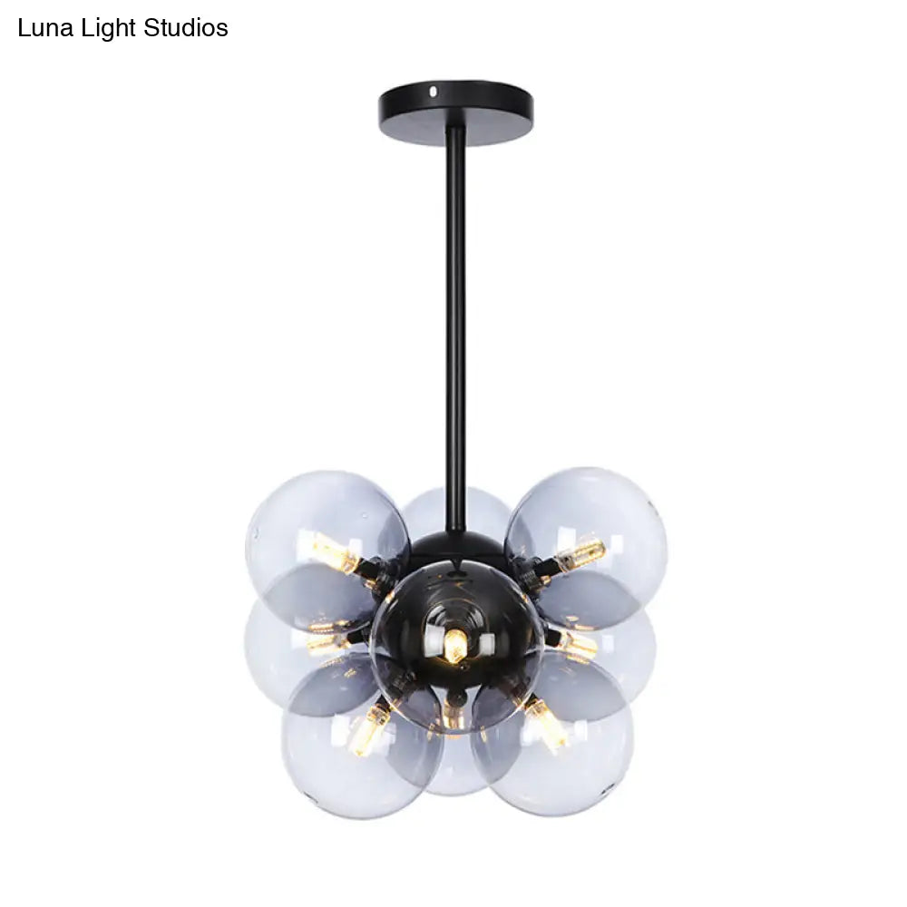 Minimalist Globe Semi Flush Ceiling Lamp - Gray/White/Red Glass 9 Lights Black/Brass/Chrome Black /