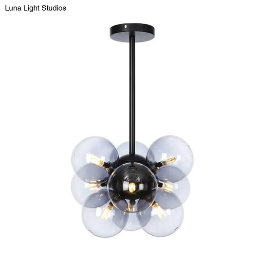 Minimalist Globe Semi Flush Ceiling Lamp - Gray/White/Red Glass 9 Lights Black/Brass/Chrome Black /