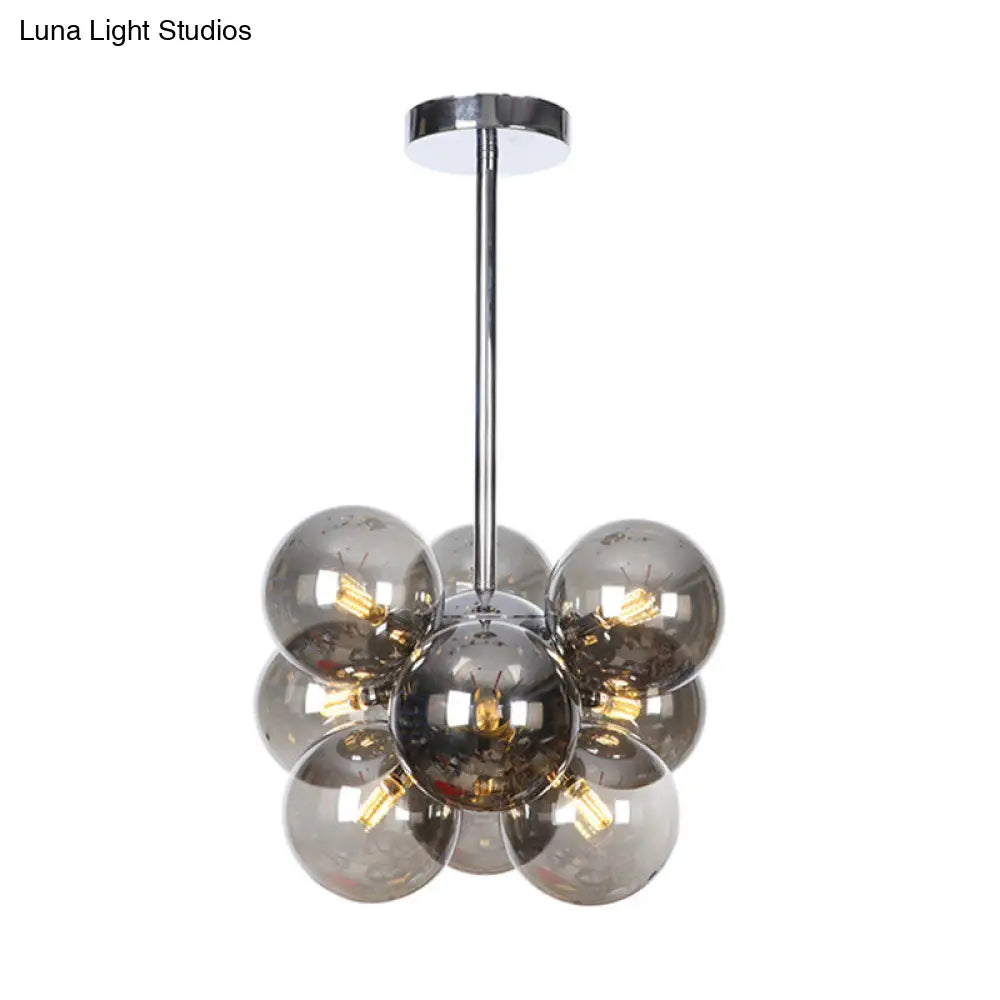 Minimalist Globe Semi Flush Ceiling Lamp - Gray/White/Red Glass 9 Lights Black/Brass/Chrome Chrome /