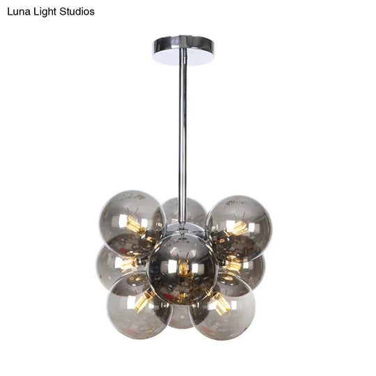 Minimalist Globe Semi Flush Ceiling Lamp - Gray/White/Red Glass 9 Lights Black/Brass/Chrome Chrome /