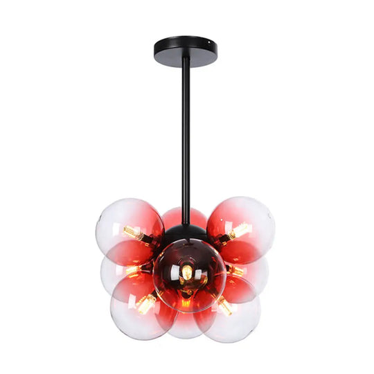 Minimalist Globe Semi Flush Ceiling Lamp - Gray/White/Red Glass 9 Lights Black/Brass/Chrome Black /