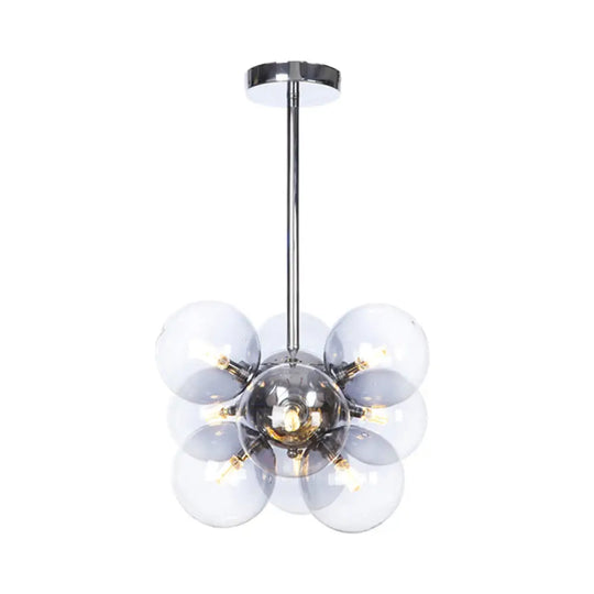 Minimalist Globe Semi Flush Ceiling Lamp - Gray/White/Red Glass 9 Lights Black/Brass/Chrome Chrome