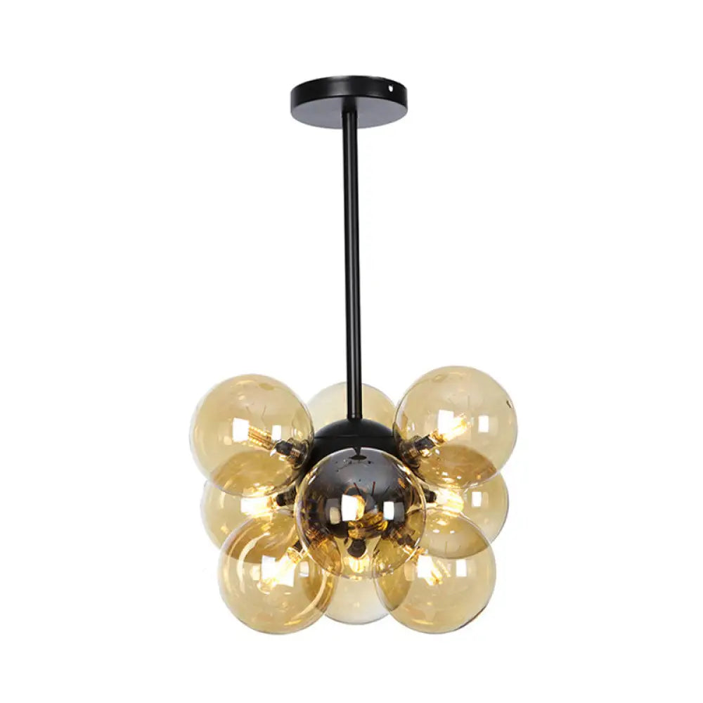 Minimalist Globe Semi Flush Ceiling Lamp - Gray/White/Red Glass 9 Lights Black/Brass/Chrome Black /