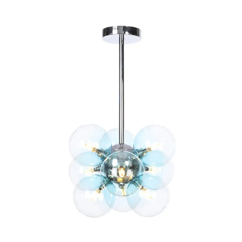 Minimalist Globe Semi Flush Ceiling Lamp - Gray/White/Red Glass 9 Lights Black/Brass/Chrome Chrome