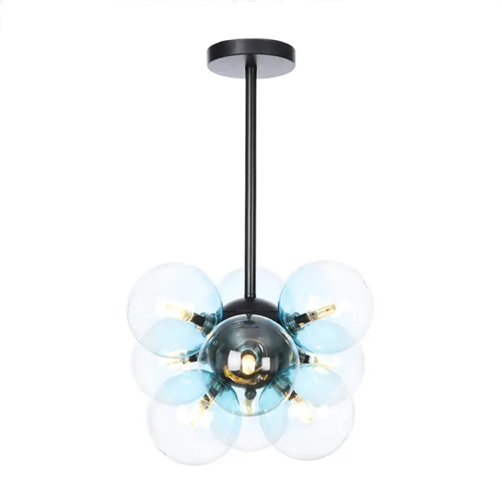 Minimalist Globe Semi Flush Ceiling Lamp - Gray/White/Red Glass 9 Lights Black/Brass/Chrome Black /