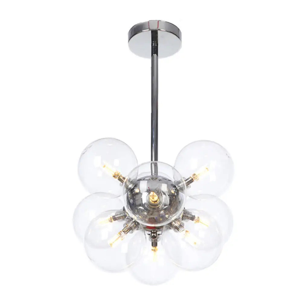 Minimalist Globe Semi Flush Ceiling Lamp - Gray/White/Red Glass 9 Lights Black/Brass/Chrome Chrome