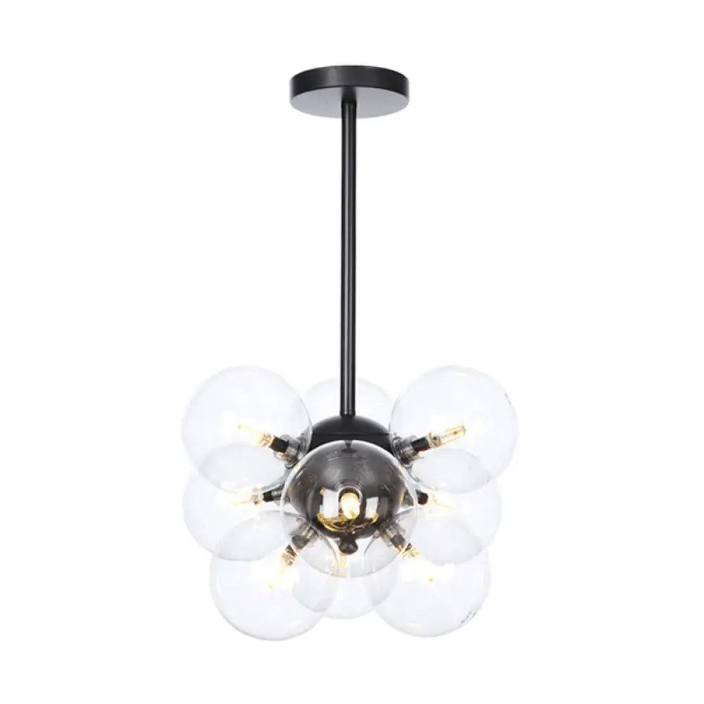 Minimalist Globe Semi Flush Ceiling Lamp - Gray/White/Red Glass 9 Lights Black/Brass/Chrome Black /