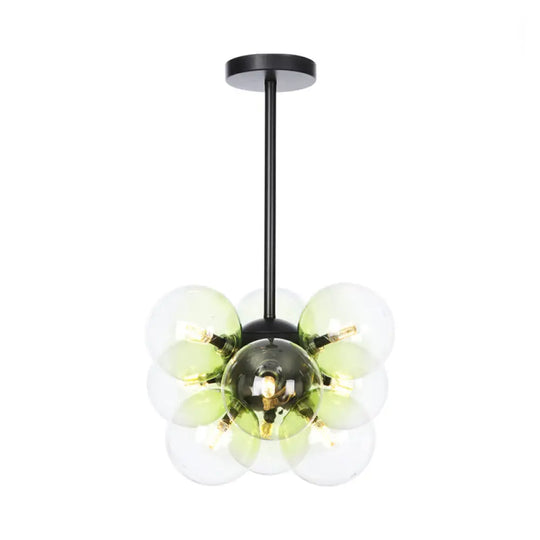 Minimalist Globe Semi Flush Ceiling Lamp - Gray/White/Red Glass 9 Lights Black/Brass/Chrome Black /