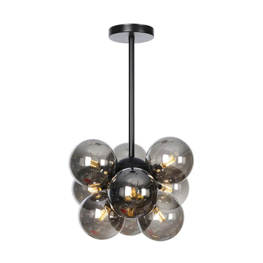 Minimalist Globe Semi Flush Ceiling Lamp - Gray/White/Red Glass 9 Lights Black/Brass/Chrome Black /