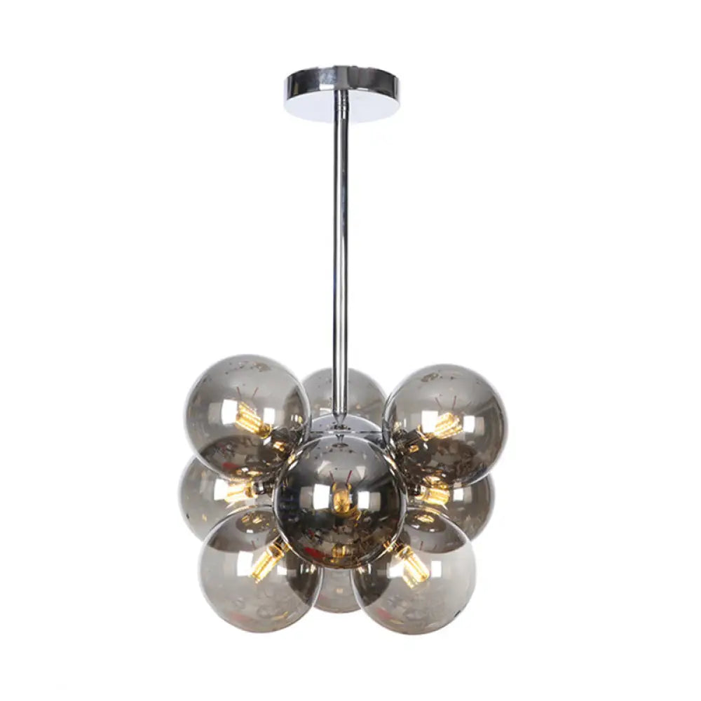 Minimalist Globe Semi Flush Ceiling Lamp - Gray/White/Red Glass 9 Lights Black/Brass/Chrome Chrome