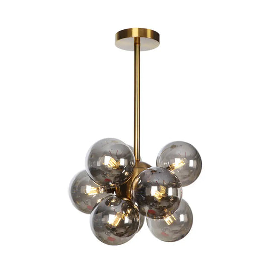 Minimalist Globe Semi Flush Ceiling Lamp - Gray/White/Red Glass 9 Lights Black/Brass/Chrome Brass /