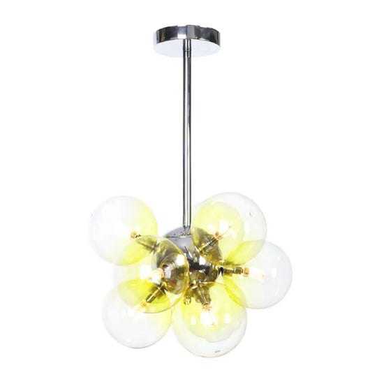 Minimalist Globe Semi Flush Ceiling Lamp - Gray/White/Red Glass 9 Lights Black/Brass/Chrome Chrome