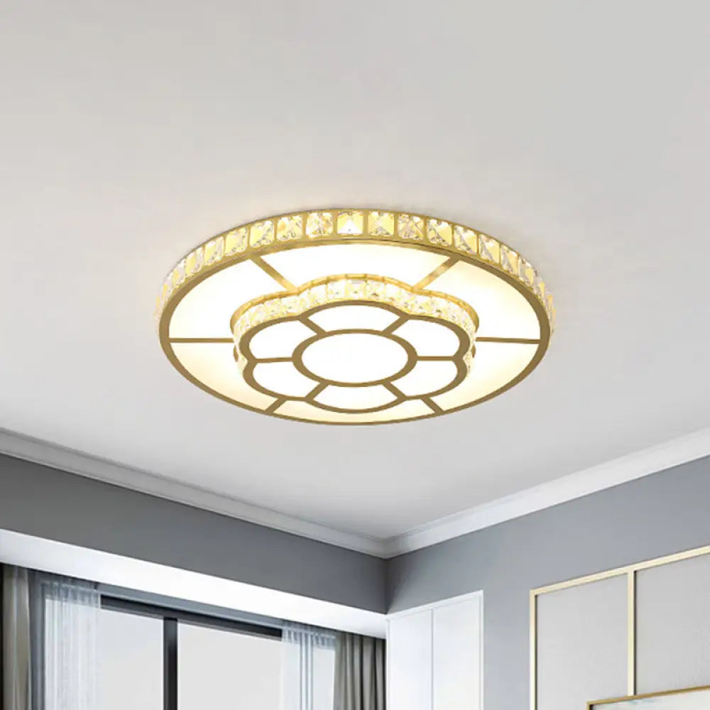 Minimalist Gold Acrylic Led Flush Mount Ceiling Lamp With Crystal Block Deco - Warm/White Light /