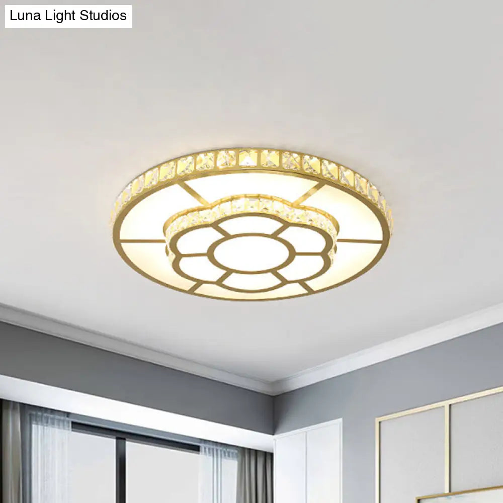 Minimalist Gold Acrylic Led Flush Mount Ceiling Lamp With Crystal Block Deco - Warm/White Light /