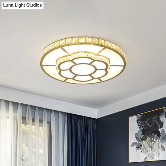 Minimalist Gold Acrylic Led Flush Mount Ceiling Lamp With Crystal Block Deco - Warm/White Light