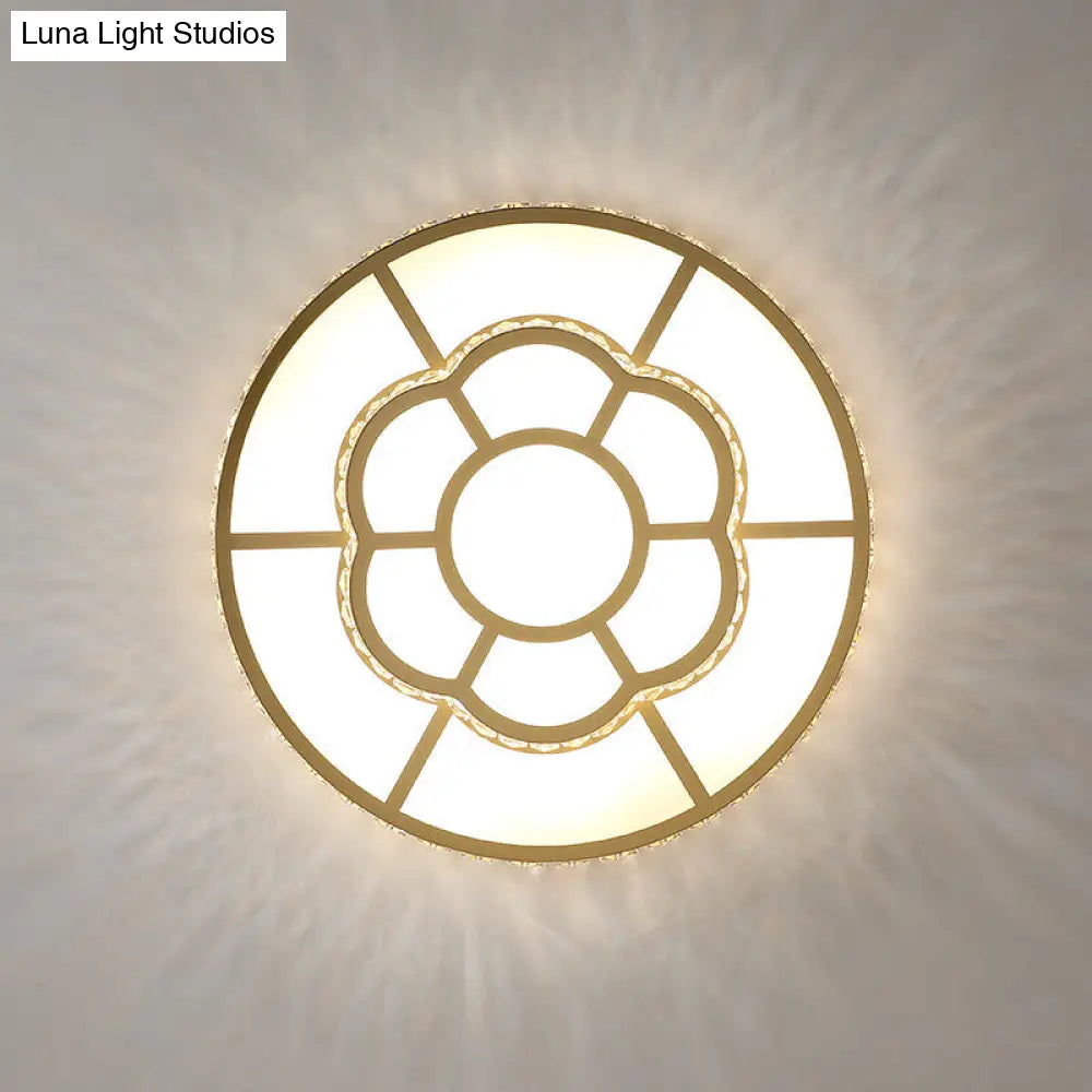 Minimalist Gold Acrylic Led Flush Mount Ceiling Lamp With Crystal Block Deco - Warm/White Light