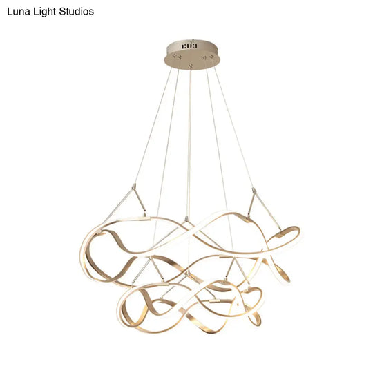 Minimalist Gold Aluminum Chandelier Pendant Light - Seamless Curve Design With Led Fixture