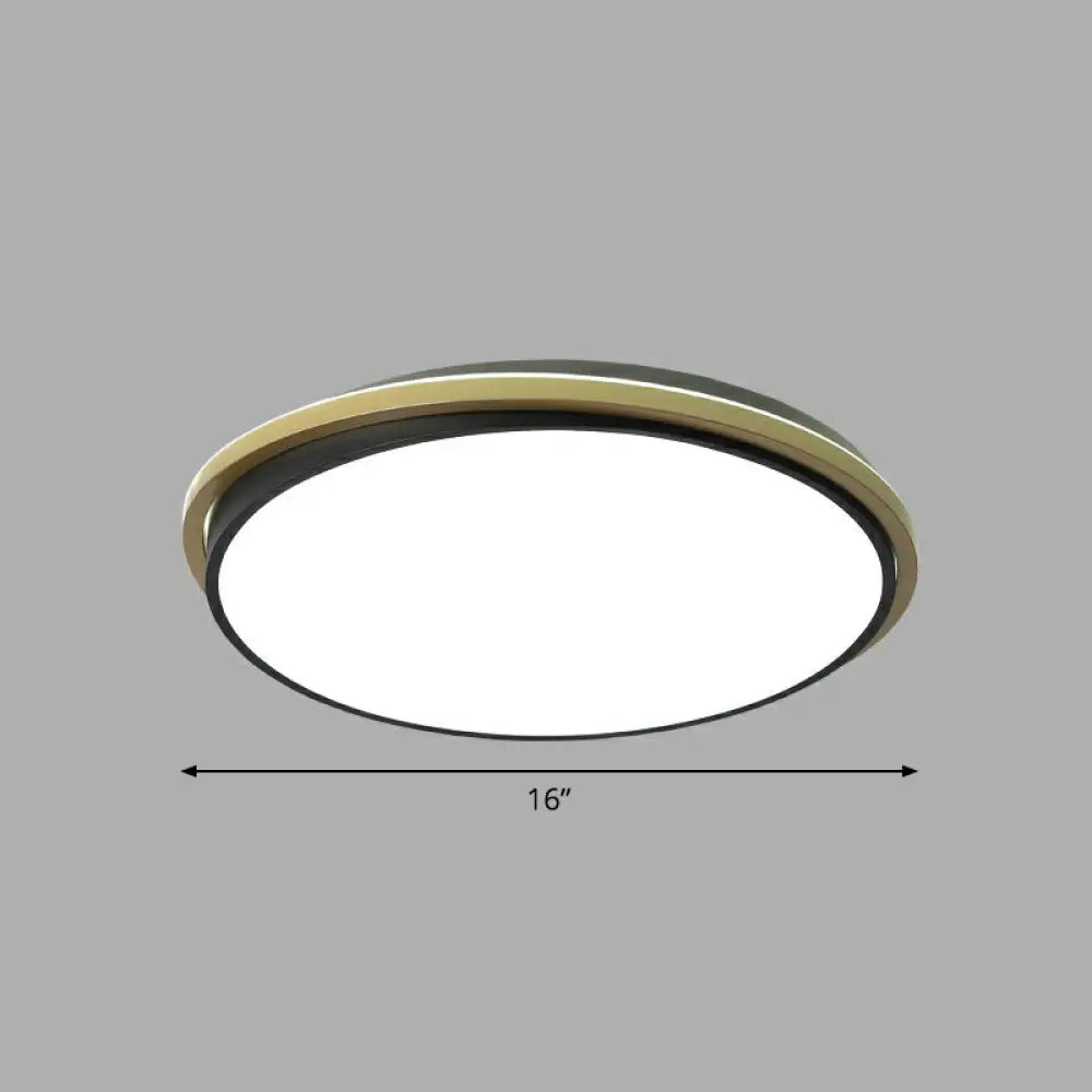 Minimalist Gold And Black Acrylic Round Led Flush Light For Bedroom Ceiling / 16’ White