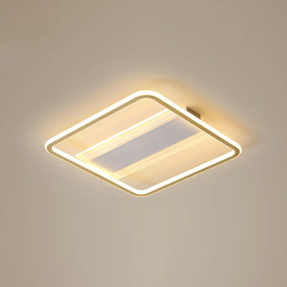 Minimalist Gold And White Flush Light For Bedroom With Square Acrylic Shade / 16.5’