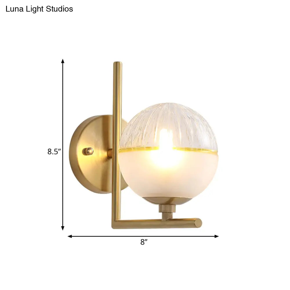 Minimalist Gold Arm Wall Mount Lamp With Glass Ball Shade - Single Bulb Metal Sconce Light