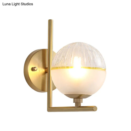 Minimalist Gold Arm Wall Mount Lamp With Glass Ball Shade - Single Bulb Metal Sconce Light