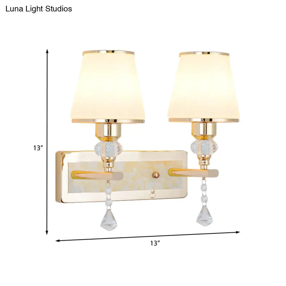 Minimalist Gold Barrel Wall Lamp With Frosted Glass & Diamond Crystal Drop - 1/2 Head Lighting